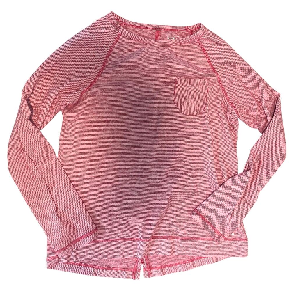 L.L. Bean Girls basic long sleeve pink pinstriped size large 14/16